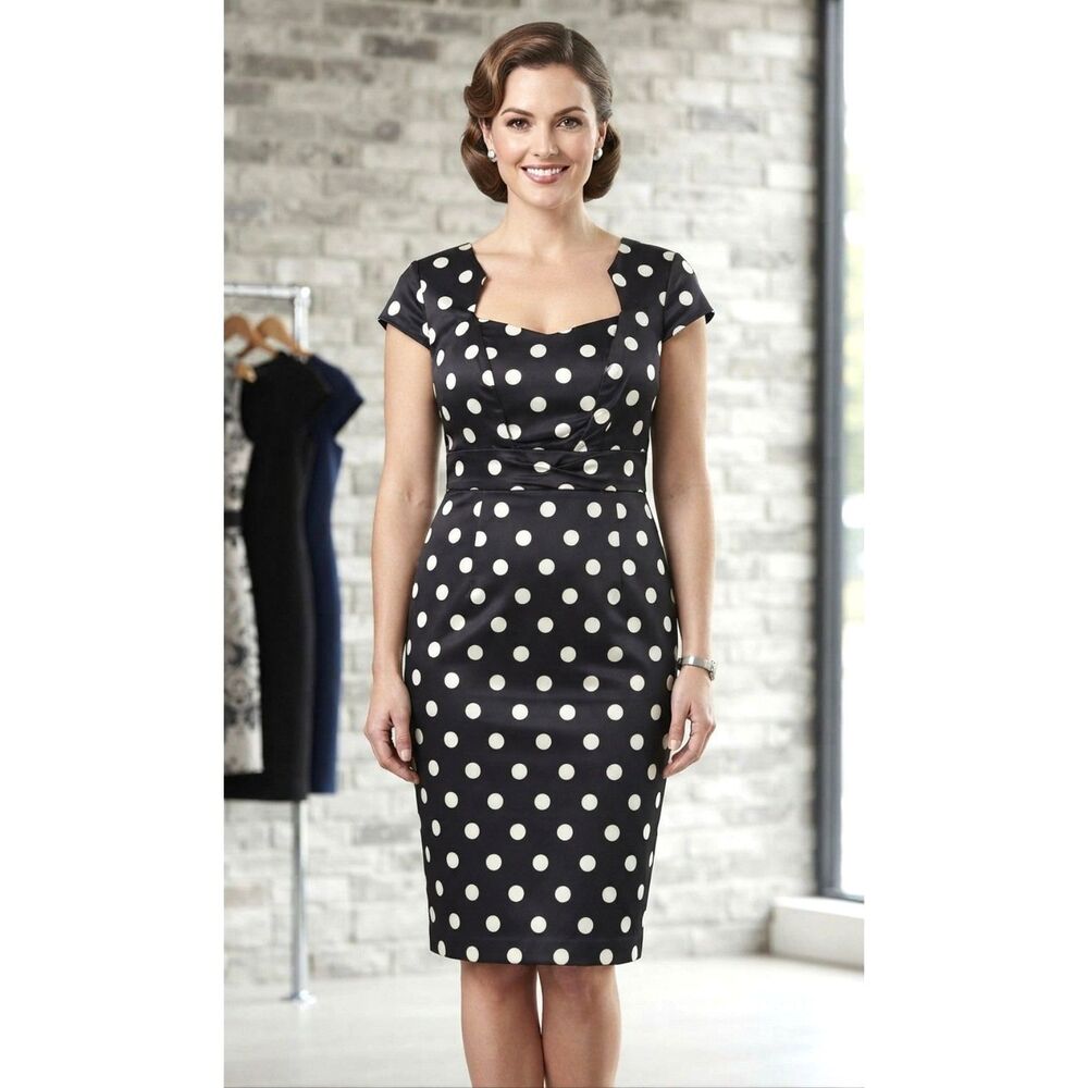 Grace Karin Black & White Polka Dot Pencil Dress Vintage Style Women's Size XL